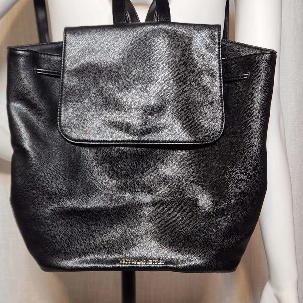 Victoria Secret Faux Leather Black Backpack Travel Bag